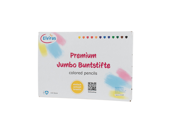 ELVIRAS Premium Jumbo Tri- & Hex-Buntstift-Komplettset (288 Stifte) mit 2 Holzaufstellern + Gratis Spitzmaschine