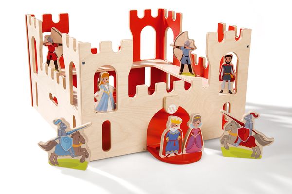 Holzspielzeug, Kastenspiel, Ritterburg, Prinzessin, Figuren
