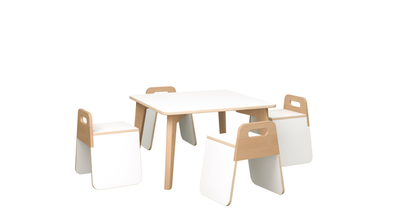 DECOR Tisch-Stuhl Kombi - Quadrattisch + 4 Hocker (SH 34 cm) DECOR Tisch-Stuhl Kombi - Quadrattisch + 4 Hocker (SH 34 cm)