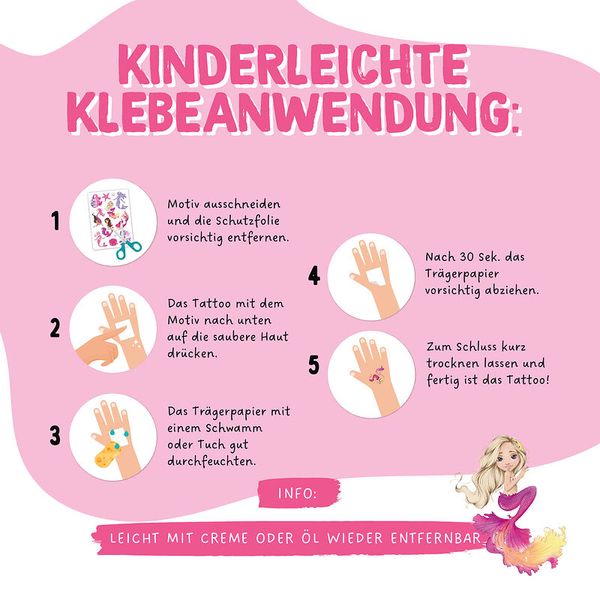 100 Kindertattoos zum Aufkleben - Glitzer Tattoo Set Meerjungfrauen (SONDERANGEBOT)