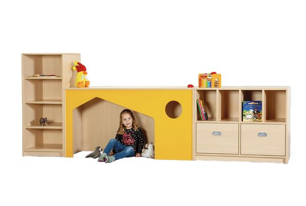 Kinderbettschrank, Kita Möbel, Spielzeugregal, Kinderzimmer Möbel, Holzregal