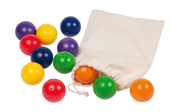 holzballen, spielball, ballset, kugelset, beutel