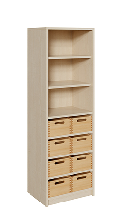 Schrank mit 8 mittleren Massivholzkästen mit Sichtfenster (B/H/T: 52 x 160 x 40 cm)