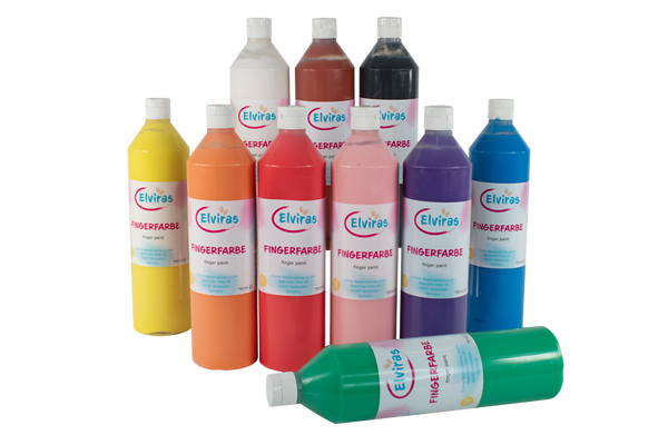 ELVIRAS Fingerfarben-Sortiment, 10 Flaschen bunt sortiert, je 750 ml