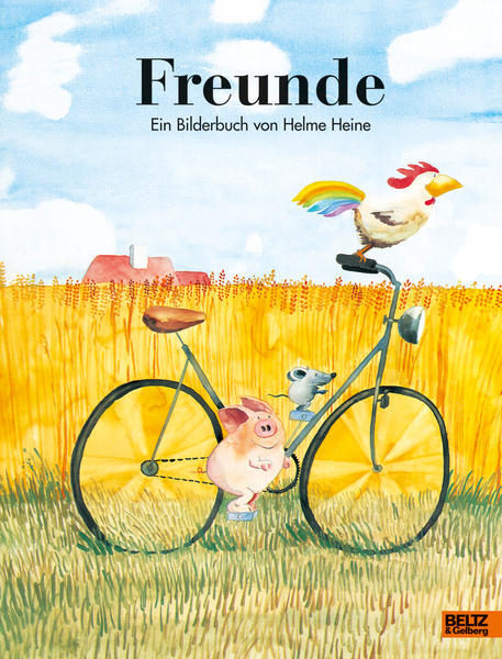 kindle, buch, illustration, kinder, schwein, ferkel, velo, hahn, szene, feld, bauernhof, cover, cartoon