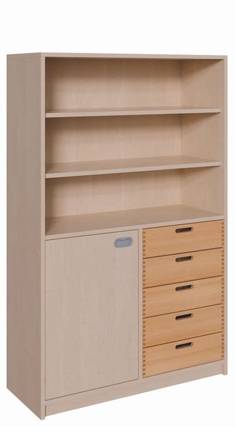 Schrank mit 5 Massivholzschüben, 1 Tür, Einlegeböden (B/H/T: 102 x 160 x 40 cm)