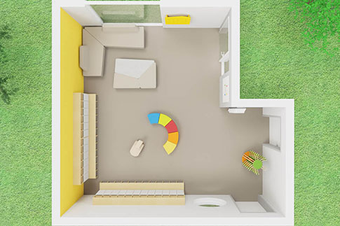 Darstellung eines Garderobenraumes von oben