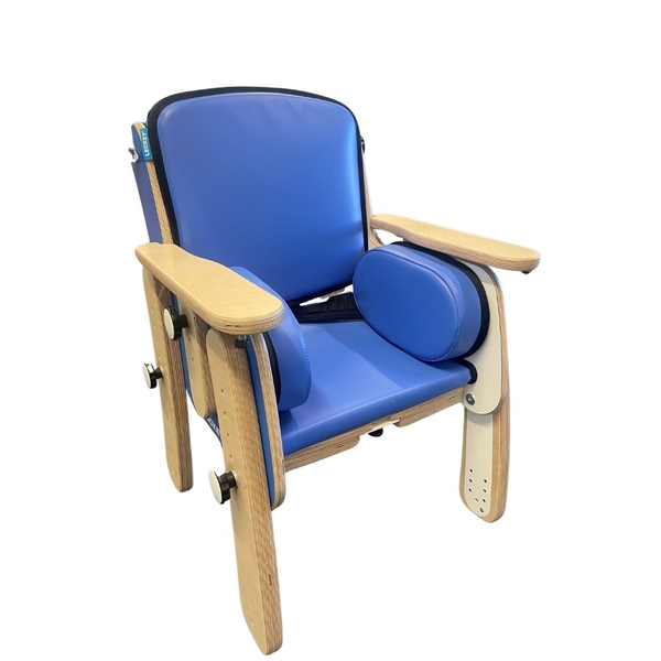 rollstuhl, armlehne, blau, holz, kissen