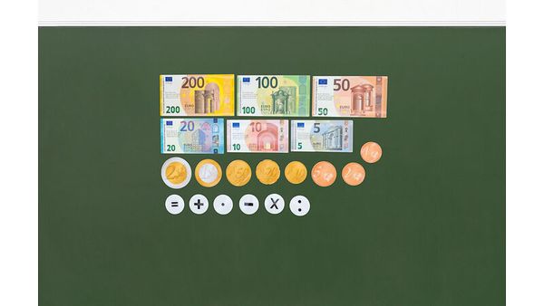 Euro-Banknoten, Verschiedene Nominalwerte, Münzen, Bildungsspiel, Brett-/Klassenzimmer