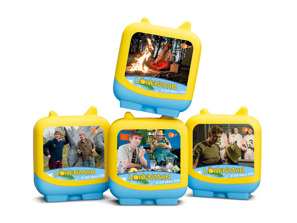 Kinderfigur, Löwenzahn, Kunststoffbehälter, Gelb/Blau, Spielzeugteeager