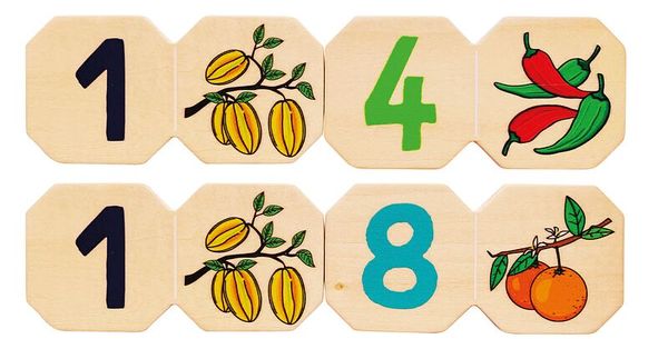 Dominext Obst & Gemüse, aus Holz, Zahlen 1-10, ab 4 Jahre Dominext Obst & Gemüse, aus Holz, Zahlen 1-10, ab 4 Jahre