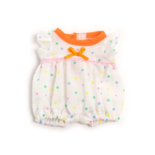 Baby Romper, Pünktchenmuster, Orangener Kragen, Orange Kante, Rüschensärmel