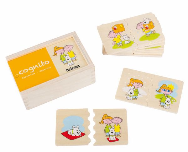 memory game, Holz-Spielkarten, Kinderkarten, Hunde-Maus-Illustration, Puzzlesatz