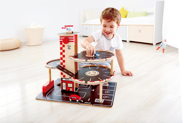 Spielzeugparkhaus, Kauflaufen, Rutschenbahn, Holzspielzeug, Auto Spielset