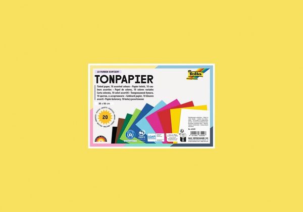 FOLIA Tonzeichenpapier 130 g/m², 35 x 50 cm, 20 Bogen, 10-farbig sortiert