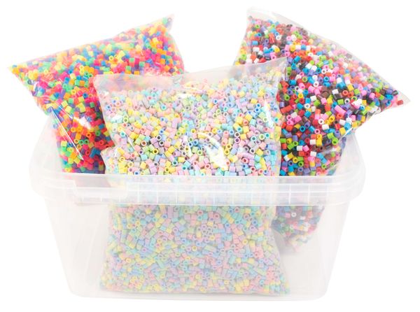 Bügelperlen im Eimer, 10 Farben Pastell & Neon gemischt, 30.000 Stück Bügelperlen im Eimer, 10 Farben Pastell & Neon gemischt, 30.000 Stück