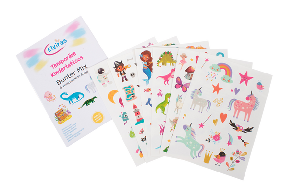 ELVIRAS Kindertattoos zum Aufkleben, 100 Stück, ab 3 Jahre, Motive wählbar