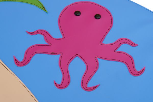 octopus, pink, cartoon, illustration, blue background
