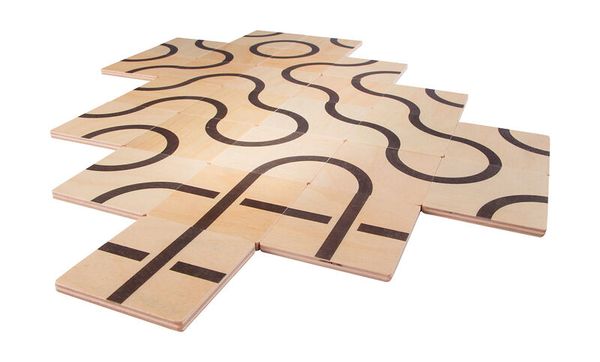 Holzfliese, Puzzleteil, Waves-Pattern, Holzplatte, Kachel-Design