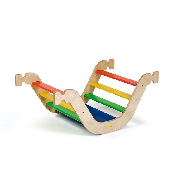 Holzspielzeug, Kletterliege, Klettergerüst, Regenbogen, Rutsche