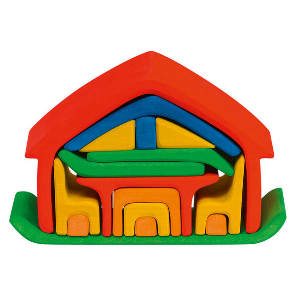 Holzspielzeug, Bausteine, Holzklötze, Bunt, Hausform