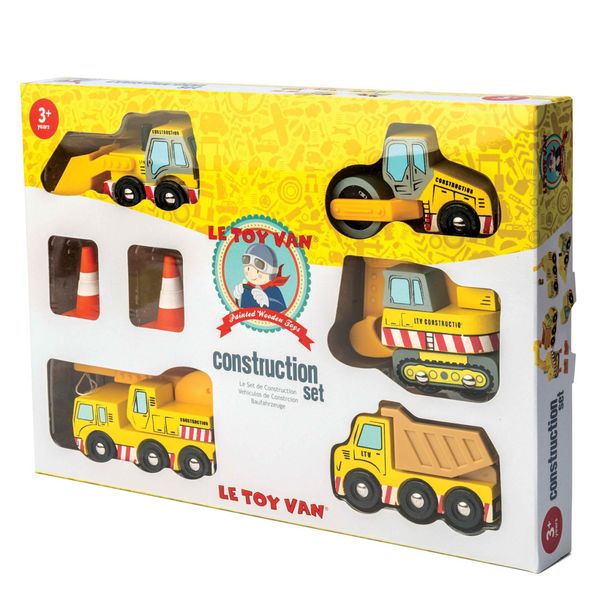 Set mit 5 Baufahrzeugen, Holz, ab 3 Jahre Set mit 5 Baufahrzeugen, Holz, ab 3 Jahre