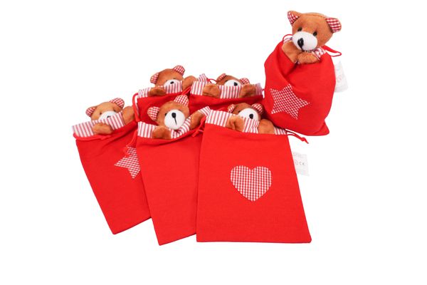 Teddy-Bär, roter Beutel, Herz Muster, Stofftier, Geschenketasche