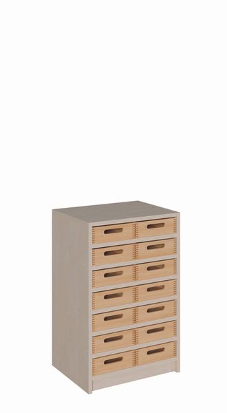 Schrank mit 14 flachen Massivholzkästen (B/H/T: 52 x 80 x 40 cm)