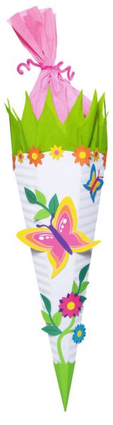 Erdbeer-Goldballon, Zuckertüte, Süßigkeitentüte, Schmetterling-Motiv, Blumen-Dekor
