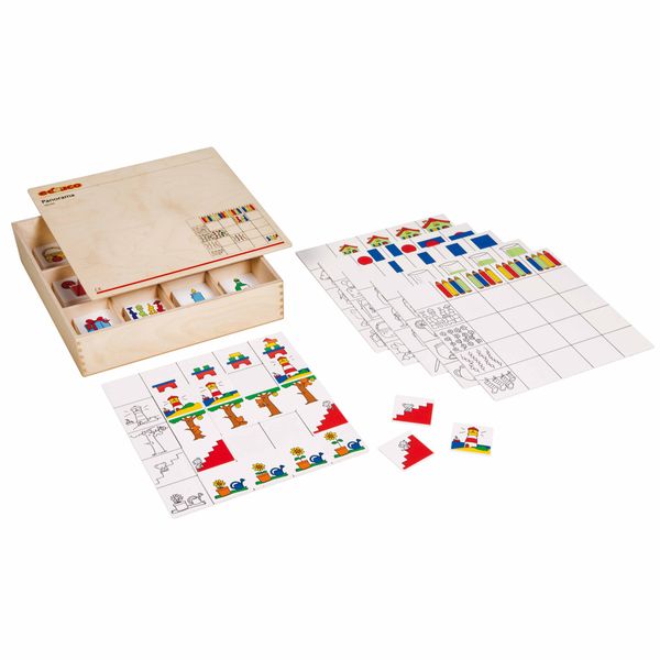 Puzzle, Holzbox, bunte Teile, Brettspiel, Kacheln