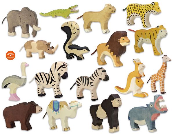 GOKI Holztiger Zootiere-Set, mit 17 Figuren, ab 3 Jahre
