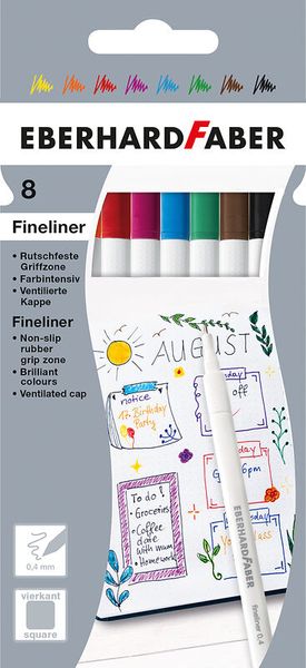 Fineliner Stifte im Etui, 0,4mm Strichstärke, 8 Stück