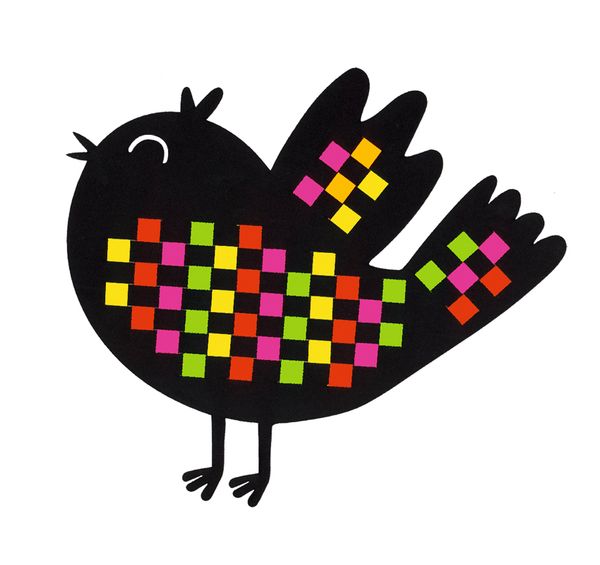 Vogel, Stickerei, Muster, bunte Quadrate, Karos