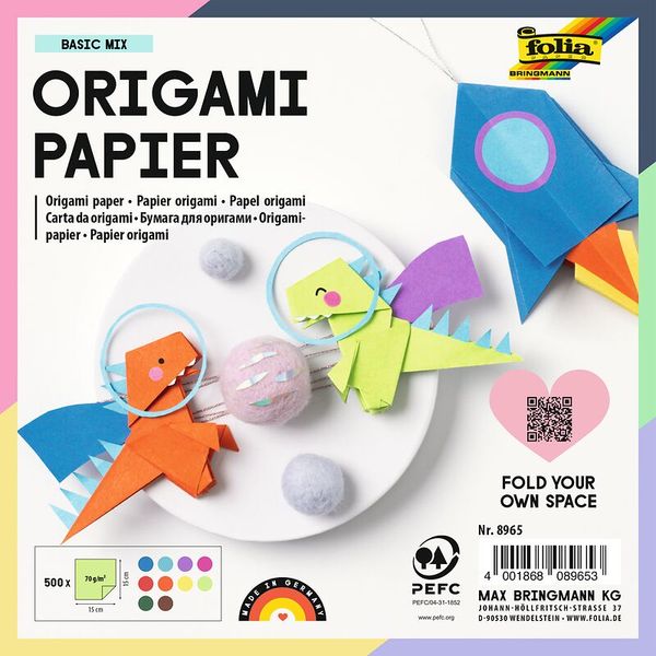 FOLIA Origamipapier Basic Mix, 15 x 15 cm, 500 Blatt bunt sortiert