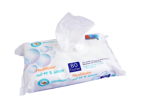 KITAEINKAUF Feuchttücher 99% Wasser, 12x80 Stück + 1 Box Einweghandschuhe Vinyl Gr. M (AKTION)