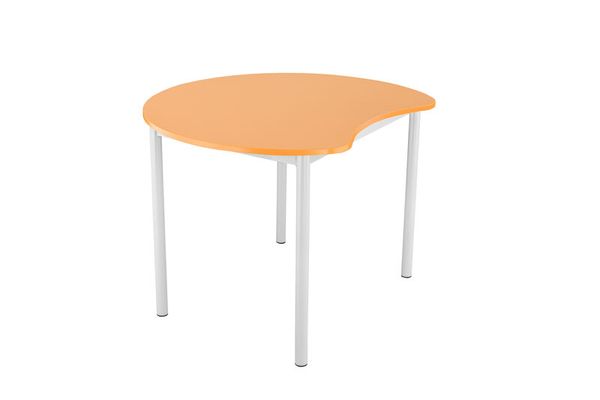 kantine-tisch, runder-tisch, orange-tisch, Küchentisch, Metallbeine