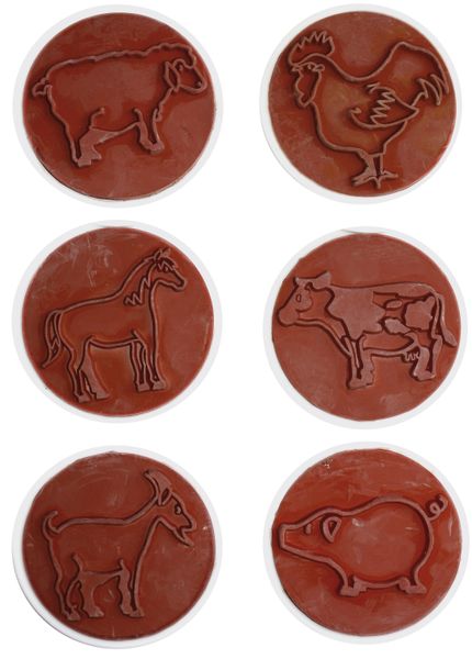 Tiered animal stamps, roter Ton Stamp, Tierkreis Tier Umrisse, Pferd Silhouette, Schwein Outline