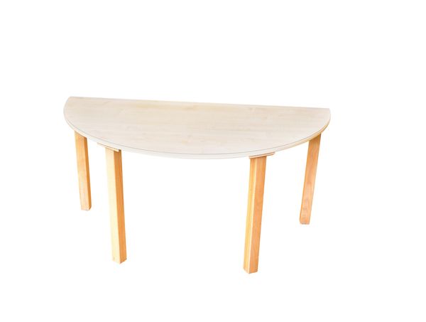 Zargenloser Halbrund-Tisch 120x60 cm, Birke Dekor, Holzbeine Zargenloser Halbrund-Tisch 120x60 cm, Birke Dekor, Holzbeine