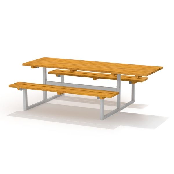 Holztisch, Picnic-Tisch, Holzplatte, Metallgestell, Sitzbank herausnehmbar
