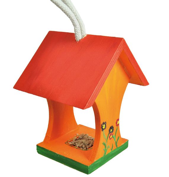 vogelhaus, futterhaus, holz, orange, grün
