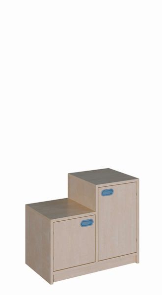 Küchenschrank, Aufbewahrungseinheit, Holzmöbel, zweistufig, blaue Griffe