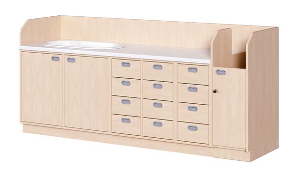 Wickelkommode Johannes mit Badewanne, Aufgang rechts, 12 Dekorschübe Wickelkommode Johannes mit Badewanne, Aufgang rechts, 12 Dekorschübe