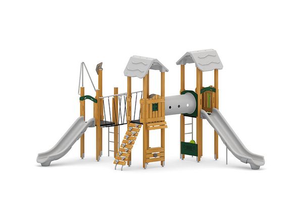 Spielgerät, Klettergerüst, Holz, Rutsche, Schaukel