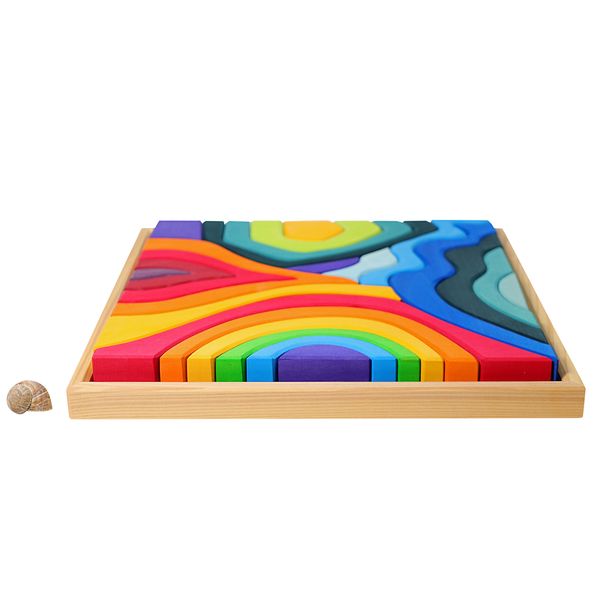 Puzzle, Holzrahmen, bunte Blöcke, Regenbogenmuster, Konstruktionsspielzeug