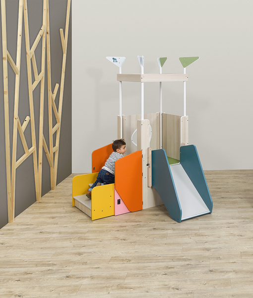 MATHOU Flexibles, mobiles & platzsparendes Spielpodest mit Treppe & Rutsche, versch. Farben, ab 12 Monaten
