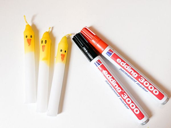klebstoff, marker, klebestift, kerze, gelb