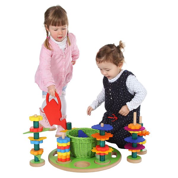Kindergarten-Spielzeug, Stäbchenpuzzle, bunte Bausteine, Pilz-Stapel, Korbspiel