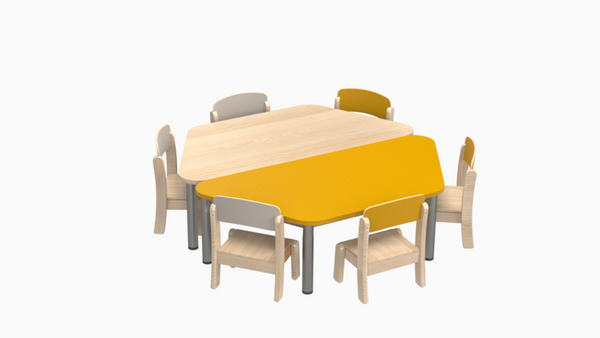 MATHOU Tisch-Stuhl-Kombination mit Metallbeinen - 6 Stühle, 2 Tische, trapezförmig, 10 Jahre Garantie MATHOU Tisch-Stuhl-Kombination mit Metallbeinen - 6 Stühle, 2 Tische, trapezförmig, 10 Jahre Garantie