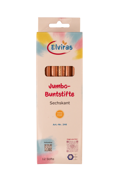 ELVIRAS Jumbo Sechskant-Buntstifte, 12 Stück, Farbe wählbar