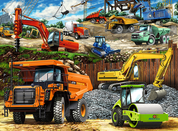 RAVENSBURGER XXL Kinderpuzzle - Fahrzeuge auf der Baustelle, 100 XXL-Teile, ab 6 Jahre